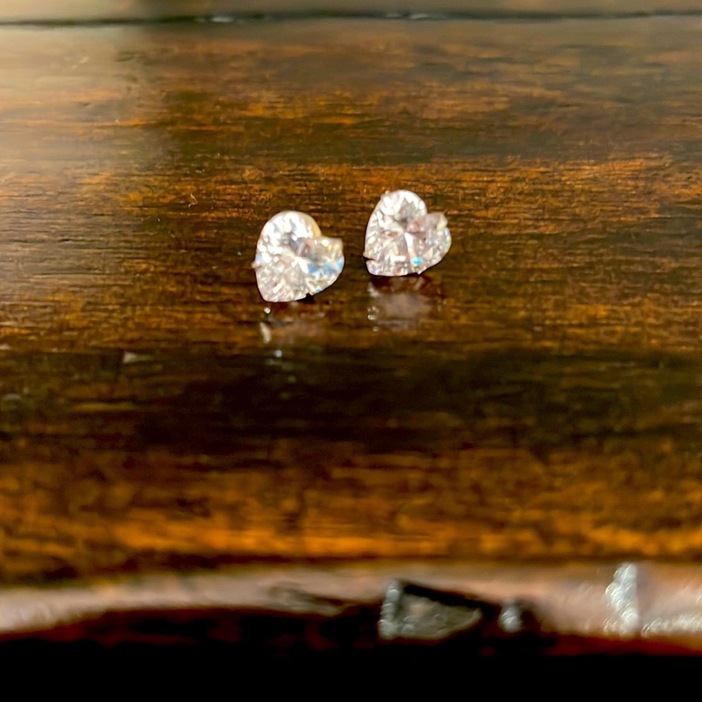 Cubic Zirconia Heart Stud Earrings